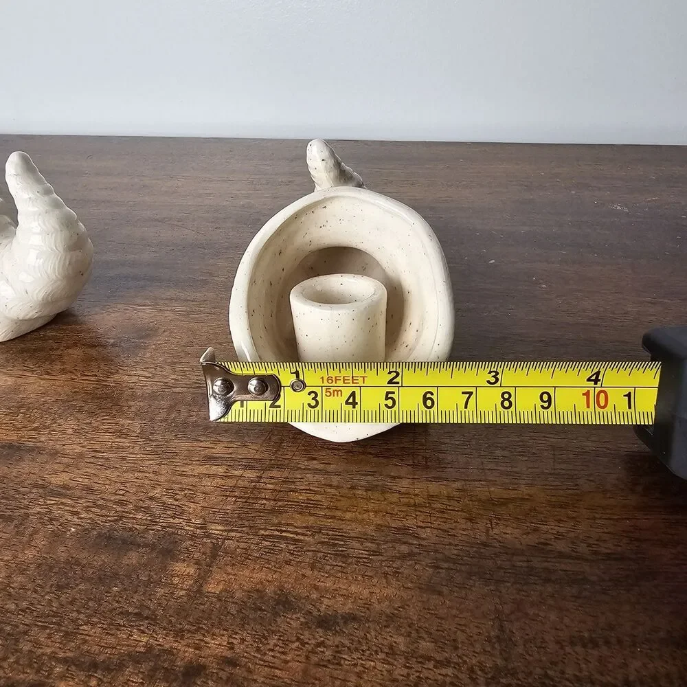 Vintage Pair of Small Speckled Ceramic Cornucopia Candle Holders - Coastal Beach